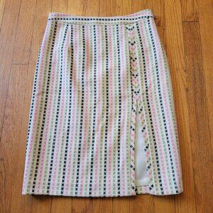 Milly NY 4 Wool Pencil Skirt Front Slit Pink Green Black Cream Career‎ Office